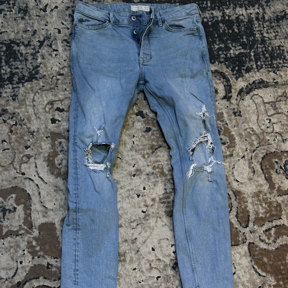 Topman Sky Blue Ripped Skinny Jeans